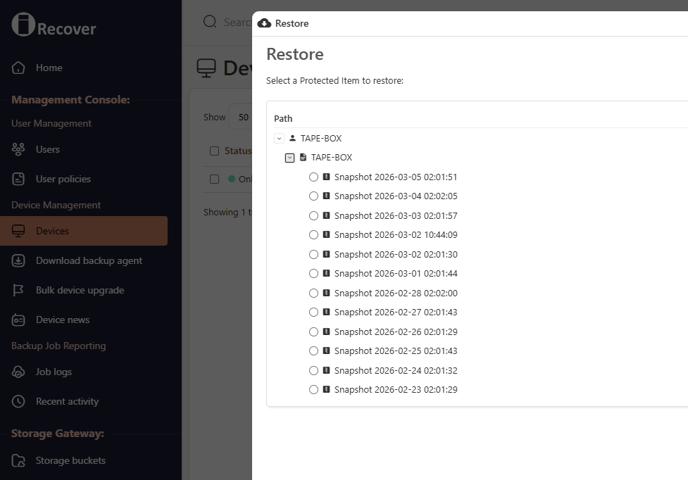 Image One Backup Solution Screenshot