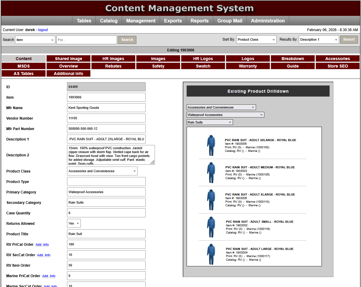 Image One Content Management Tool - Item Editing and Overview